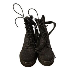 Shelly’s London Women's Black Glitter Combat Boots Size 9 Y2K GOTH